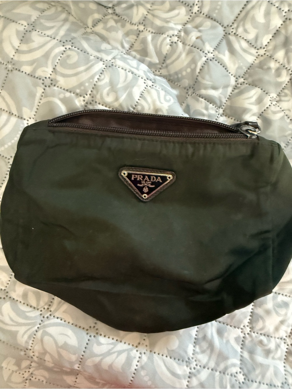 Y2K Prada brownish/Olive Green Nylon cosmetic  bag